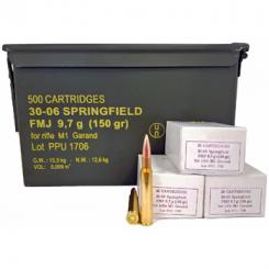 30-06 Springfield 150gr M1 Garand FMJ PPU Ammo | 500 Round Ammo Can